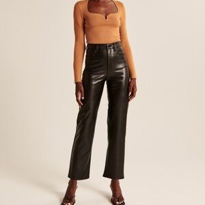 Vegan leather ankle straight pant